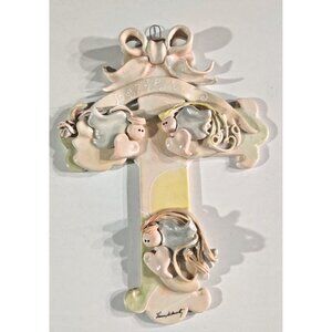 Vtg KoKo Originals Signed Laura Schwartz Ceramic  Cross Believe Nursery 13x9.5"
